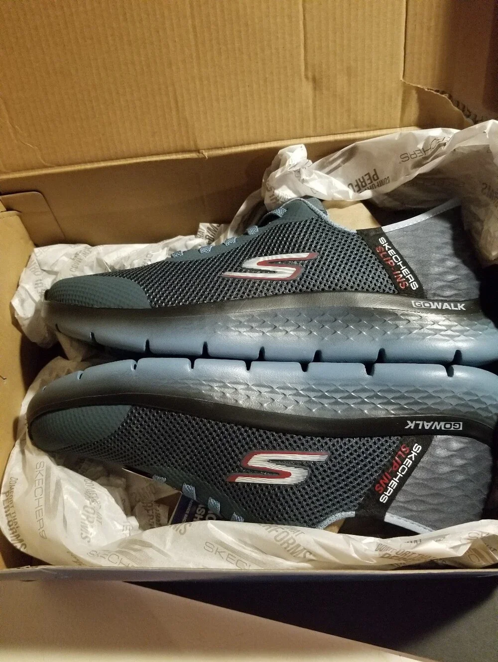 Skechers Go Walk Flex Slip Ins Men's 8 Slate Gray/Blue/Red New In Original Box